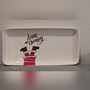 Magenta Santa Claus Christmas Rectangular Serving Platter Down the Chimney New
